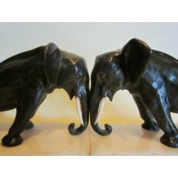 Art deco bronzen boekensteunen olifanten Oscar Waldmann