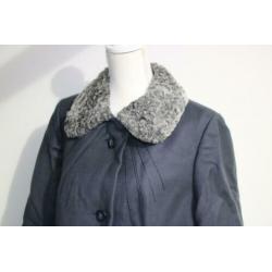 Vintage jas lang winterjas donkerblauw grijs seventies 40 42