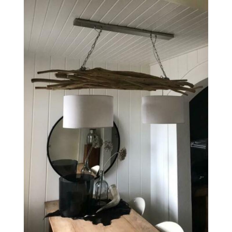 Hanglamp metaal / drijfhout incl. 4 kappen