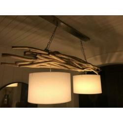 Hanglamp metaal / drijfhout incl. 4 kappen