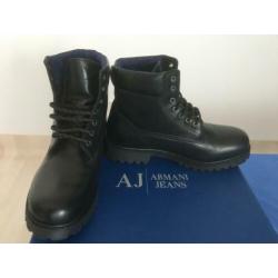 Armani Jeans, zwarte lederen heren boots, maat 43