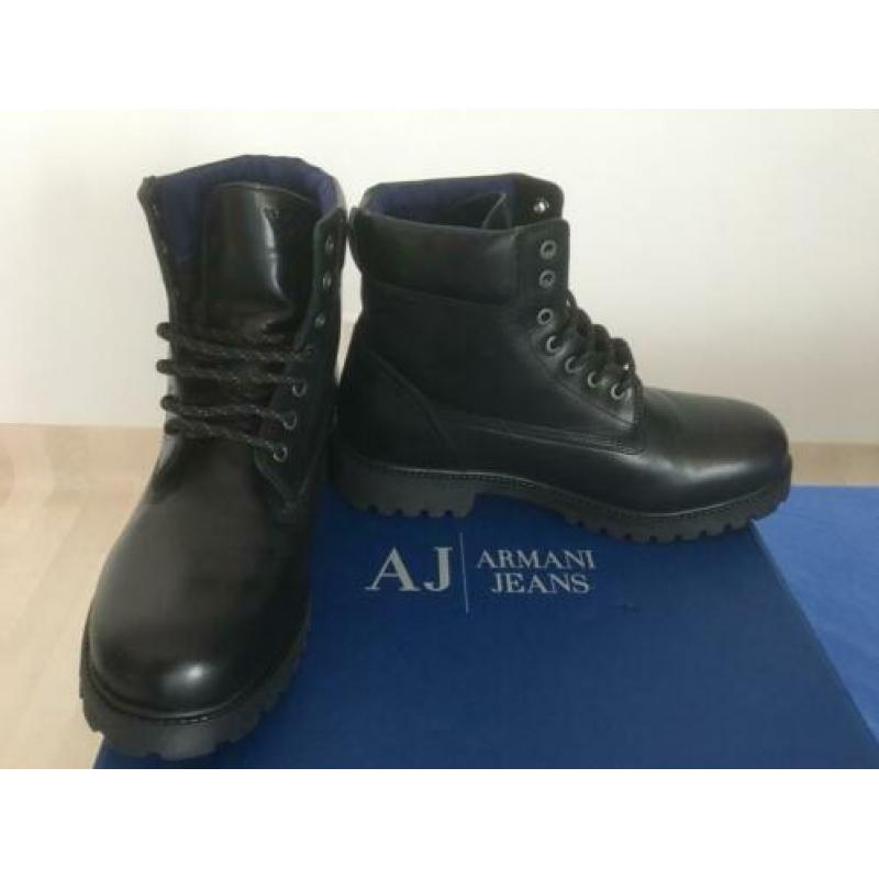 Armani Jeans, zwarte lederen heren boots, maat 43