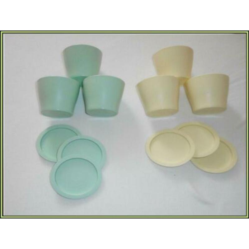 6 Mokken Bekers met bordje, 190 ml tupperware (D9)