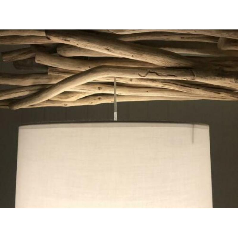 Hanglamp metaal / drijfhout incl. 4 kappen