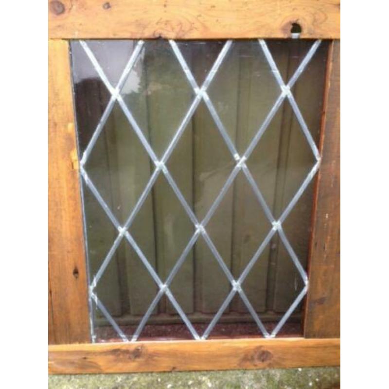 Brocant glas in lood paneel / 70 x 117 cm.