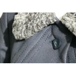 Vintage jas lang winterjas donkerblauw grijs seventies 40 42