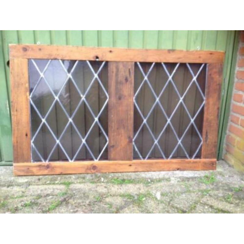 Brocant glas in lood paneel / 70 x 117 cm.