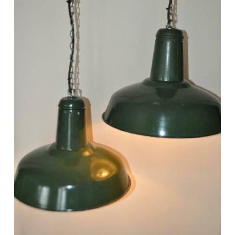 3 pcs vintage emaille industriële lamp. Jaren '40-'50.