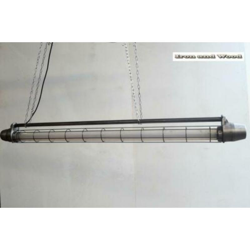 Industriele oude gepolijste TL lamp met matte tube 165 cm