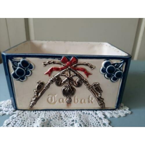 Oude antieke tabaksdoos blauw/wit