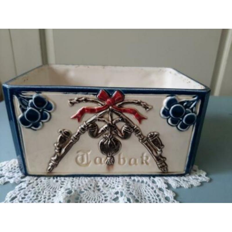 Oude antieke tabaksdoos blauw/wit