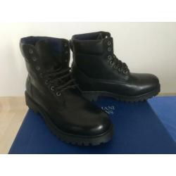 Armani Jeans, zwarte lederen heren boots, maat 43