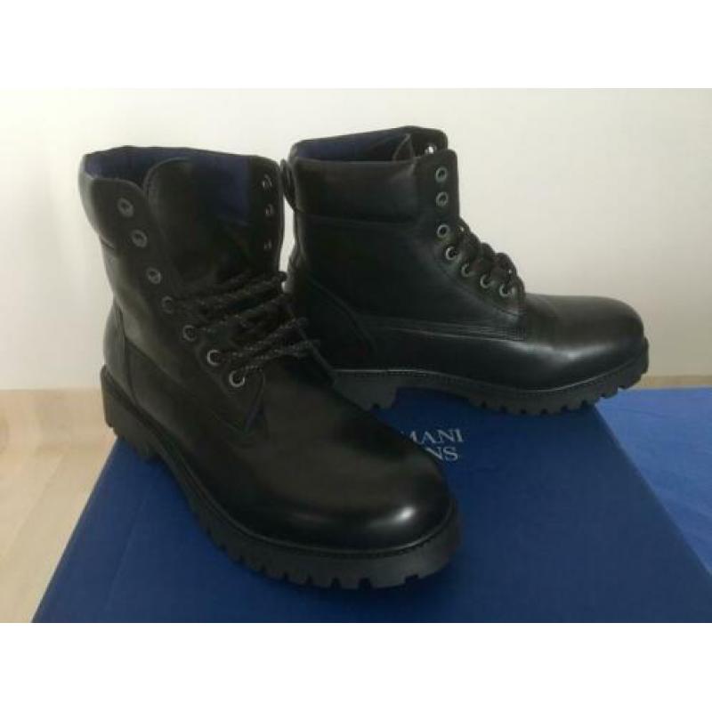 Armani Jeans, zwarte lederen heren boots, maat 43