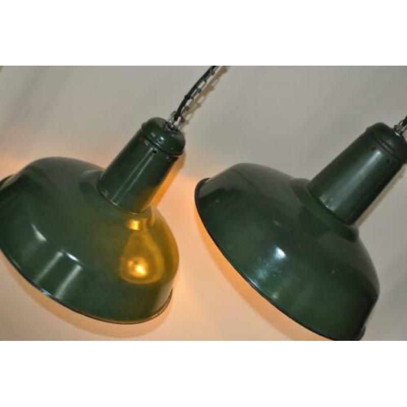 3 pcs vintage emaille industriële lamp. Jaren '40-'50.