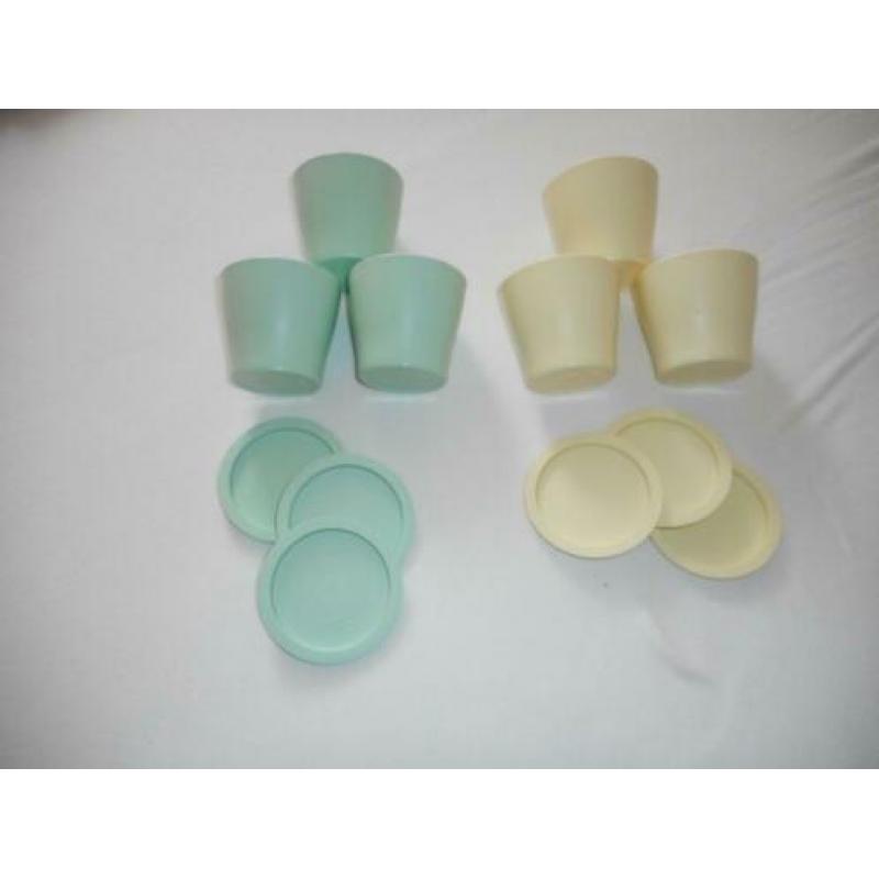 6 Mokken Bekers met bordje, 190 ml tupperware (D9)