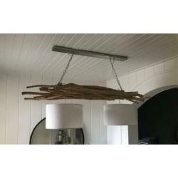 Hanglamp metaal / drijfhout incl. 4 kappen