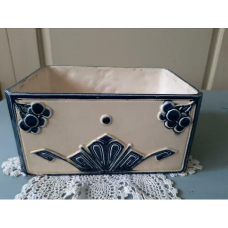 Oude antieke tabaksdoos blauw/wit