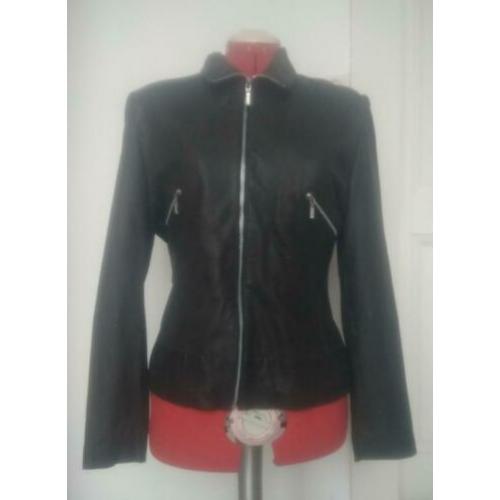 Donkerbruine jas, leer, maat 40