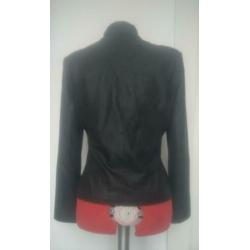 Donkerbruine jas, leer, maat 40