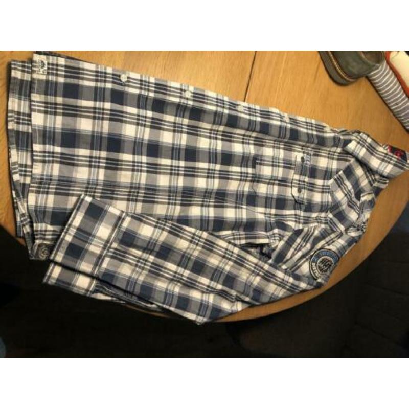 Heren overhemd blauw geblokt Twinlife. XL