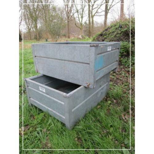 Industriële zinken transportbak houtbak plantenbak (82 cm)
