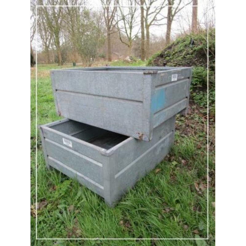 Industriële zinken transportbak houtbak plantenbak (82 cm)
