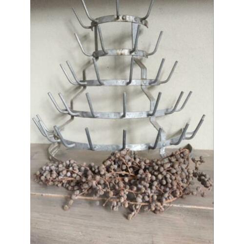 brocante zinken flessenrek tafelmodel rek vintage flessenrek