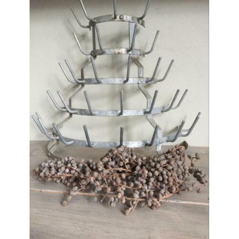brocante zinken flessenrek tafelmodel rek vintage flessenrek