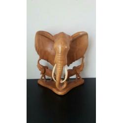 Houten Olifanten hooft met jong