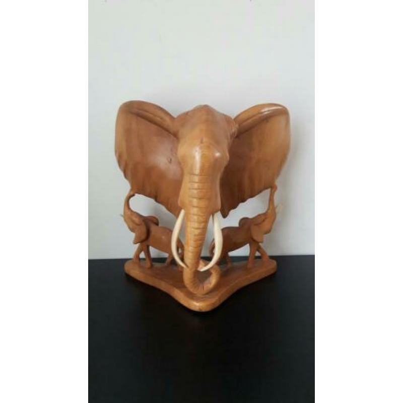 Houten Olifanten hooft met jong