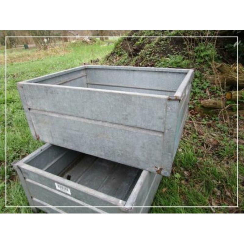 Industriële zinken transportbak houtbak plantenbak (82 cm)