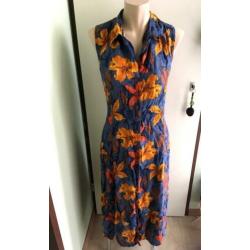 Vintage overgooier jurk blauw bloemen floral 38 40 42 M L