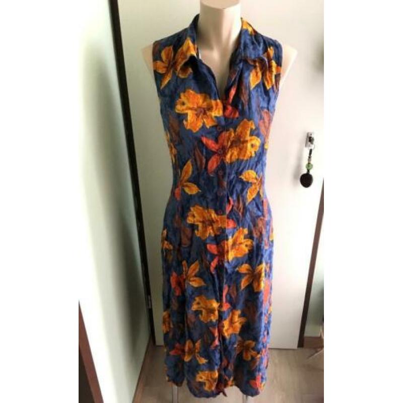 Vintage overgooier jurk blauw bloemen floral 38 40 42 M L