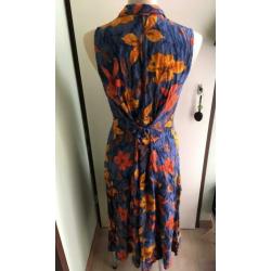 Vintage overgooier jurk blauw bloemen floral 38 40 42 M L