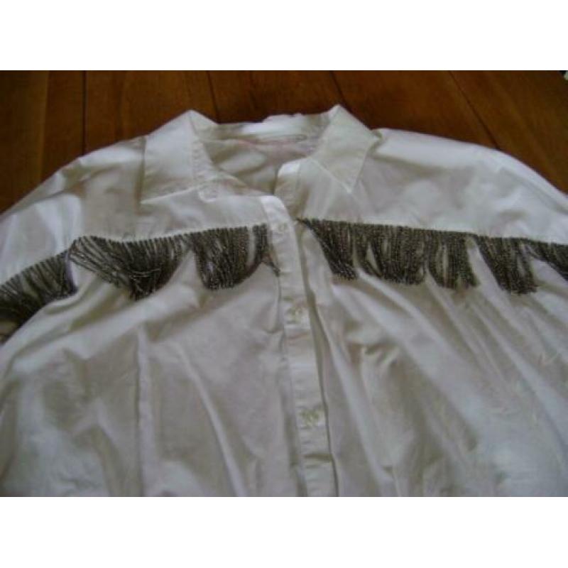 Nieuwe witte Zara Trafaluc blouse met franjes, mt S = M