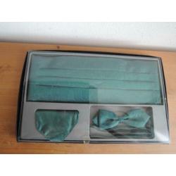 Groen/blauwe cumberband met strikje en pochet