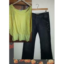 Classic jeans bootleg 48 - Sunny top crochet geel maat XXL