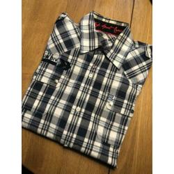 Heren overhemd blauw geblokt Twinlife. XL