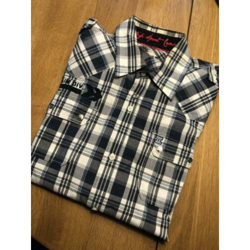 Heren overhemd blauw geblokt Twinlife. XL