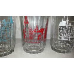 6 retro glazen met elk Limburgs kasteel erfgoed print