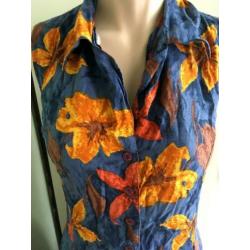 Vintage overgooier jurk blauw bloemen floral 38 40 42 M L