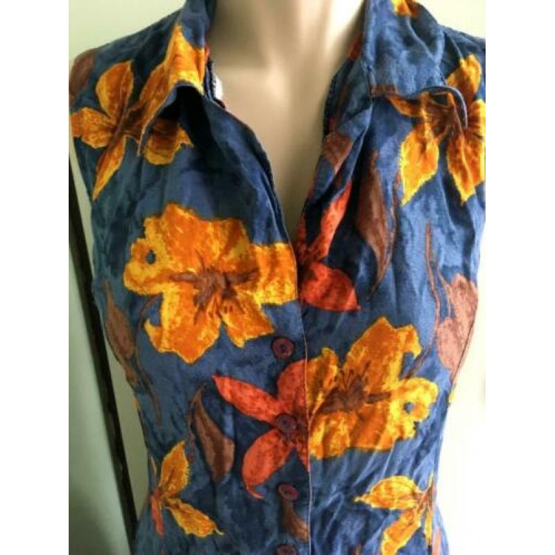 Vintage overgooier jurk blauw bloemen floral 38 40 42 M L