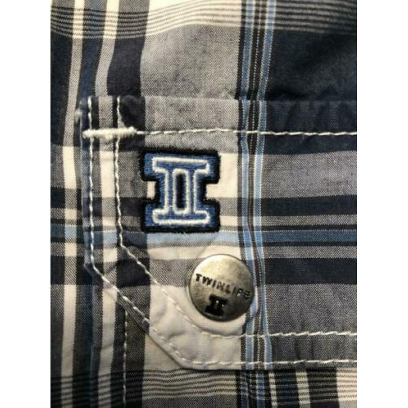 Heren overhemd blauw geblokt Twinlife. XL