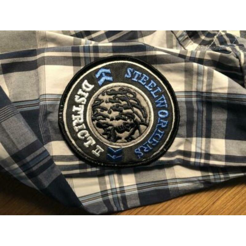 Heren overhemd blauw geblokt Twinlife. XL