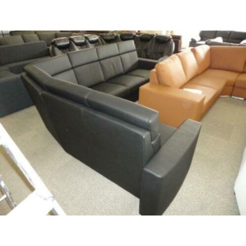 nr24 strak zwart leder 2h3 hoekbank
