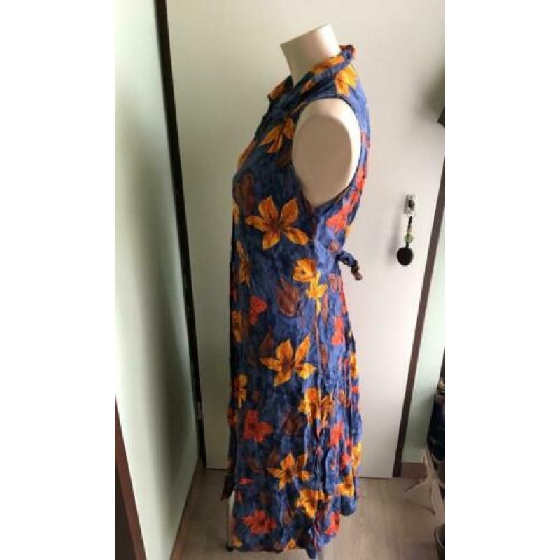 Vintage overgooier jurk blauw bloemen floral 38 40 42 M L