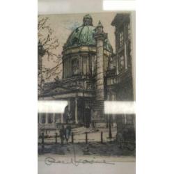 Antieke tekening schilderijtje plaatje uit Wenen kunsthandel