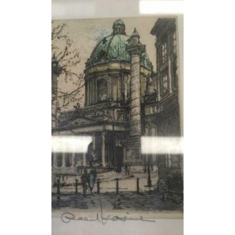 Antieke tekening schilderijtje plaatje uit Wenen kunsthandel