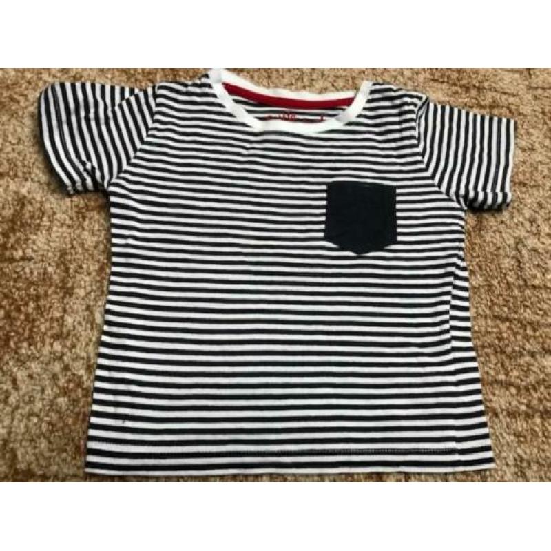 T-shirt maat 86 korte mouw donker blauw/wit