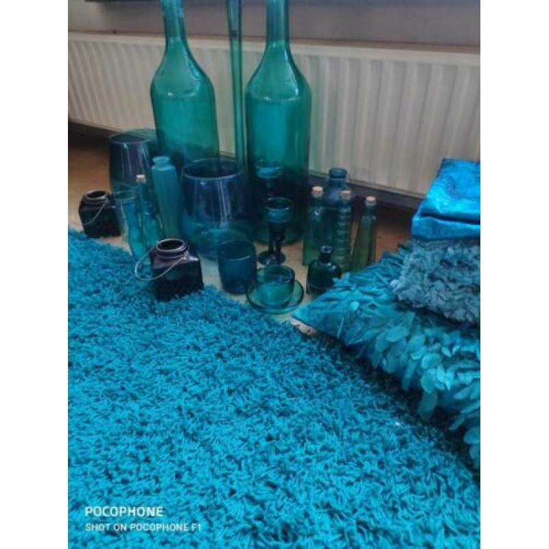 Glazen accessoires 27 stuks aqua groenblauw